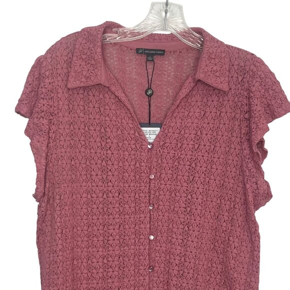 Adrianna Papell Mesarose Textured Blouse Shirt Button Front Pink Size Large New - Picture 3 of 11